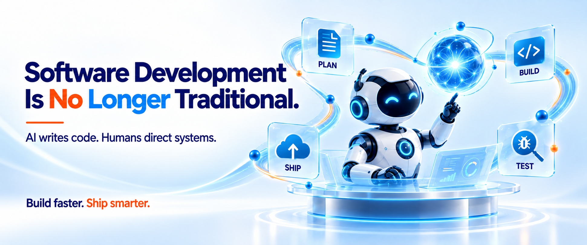 Software development is no longer traditional. AI writes code, humans direct systems. Build faster, ship smarter.
