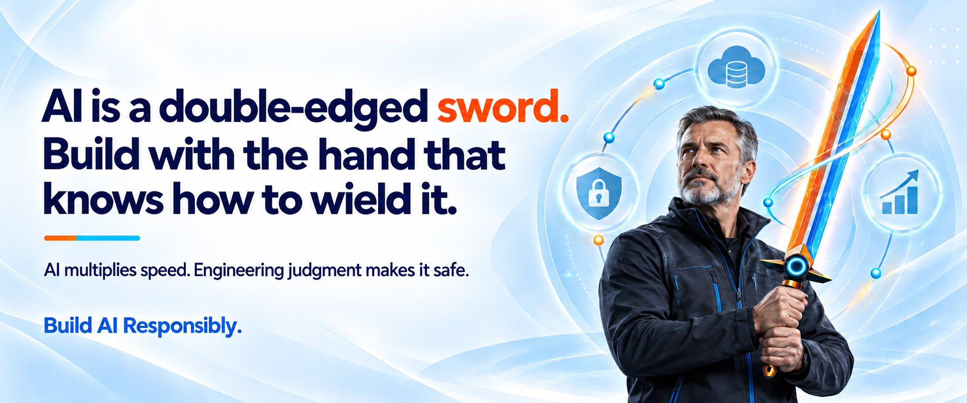 AI is a double-edged sword. Build with the hand that knows how to wield it. AI multiplies speed. Engineering judgment makes it safe. Build AI responsibly.