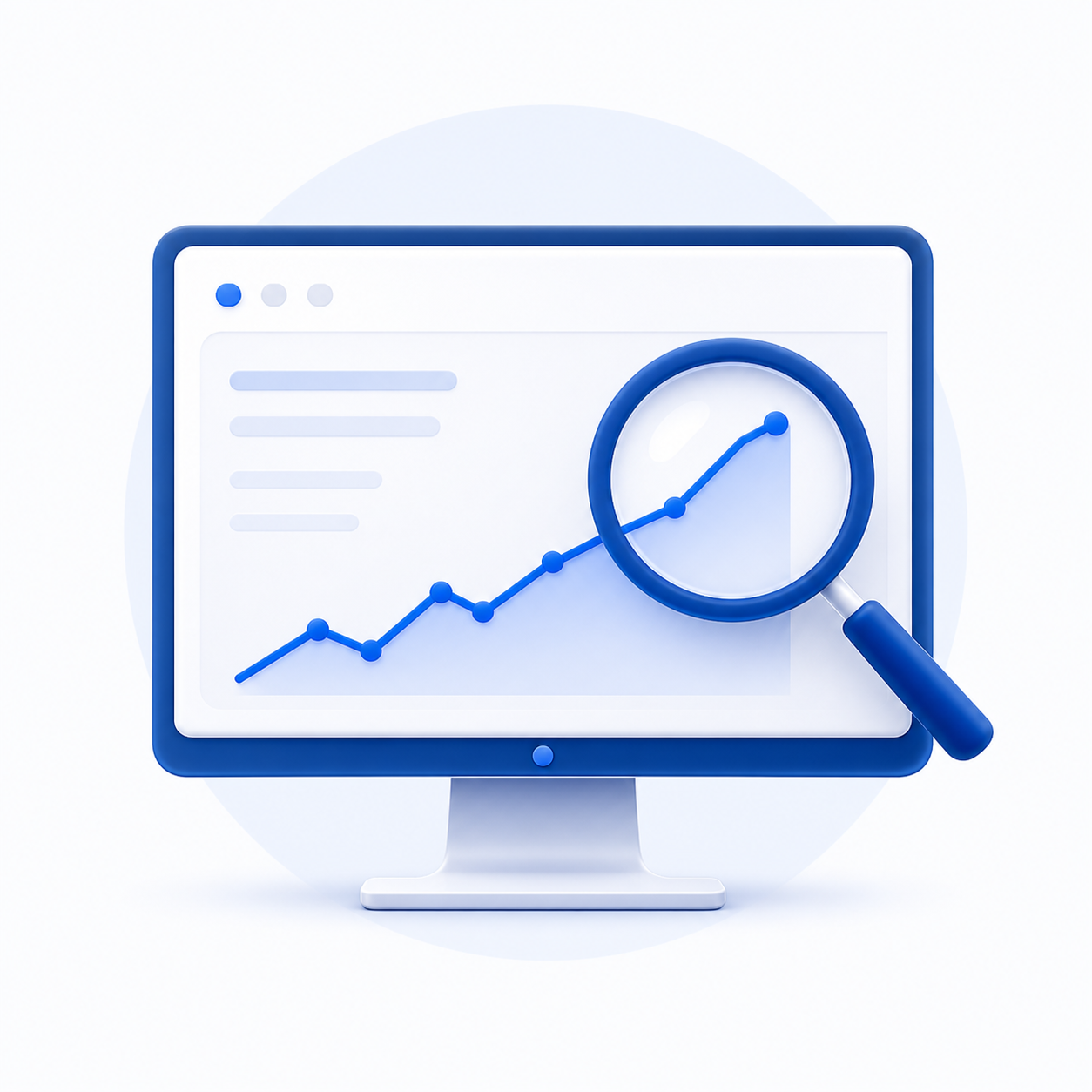 Illustration of a web analytics panel and magnifying lens