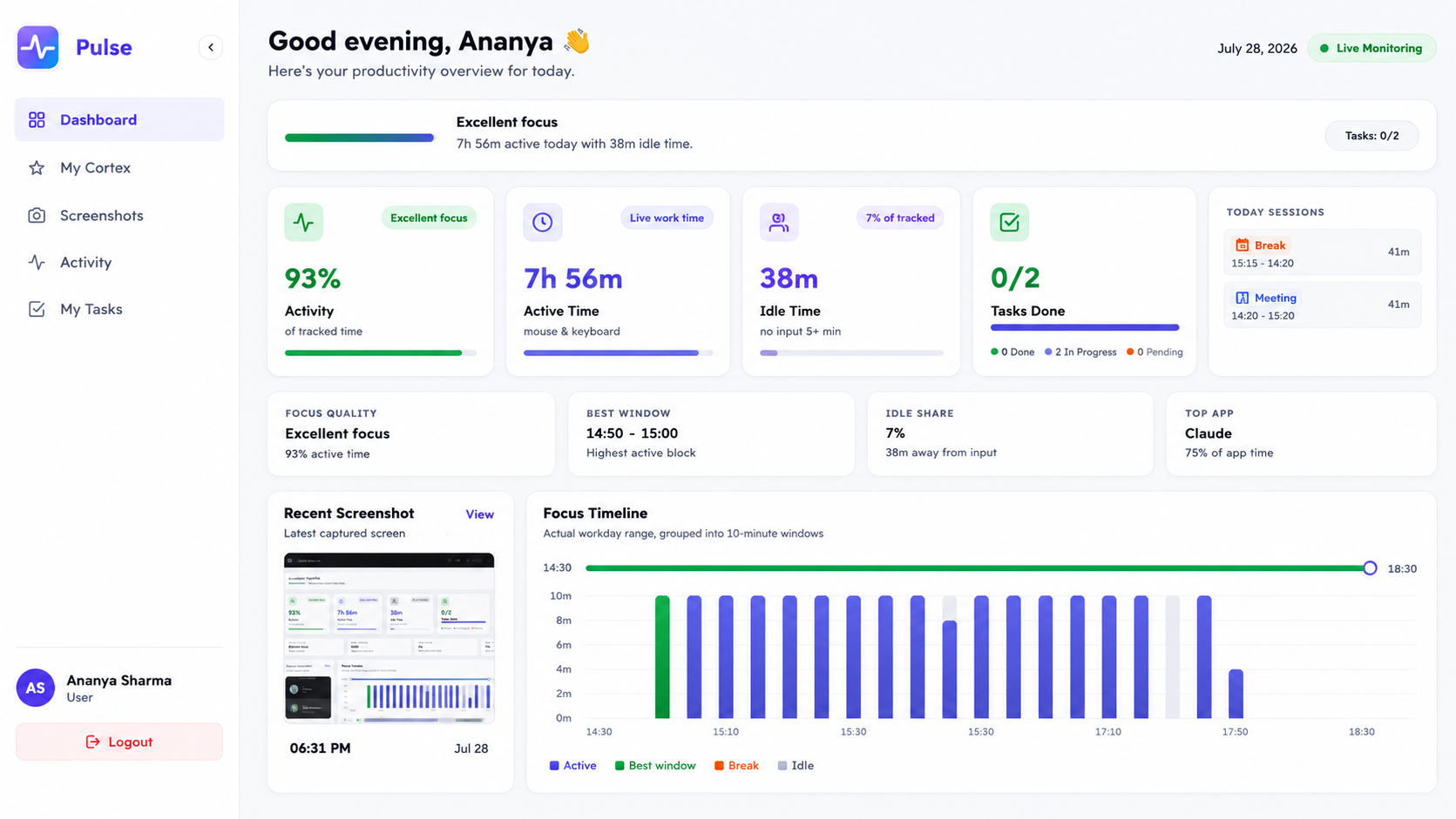 An employee's own dashboard: their day at a glance